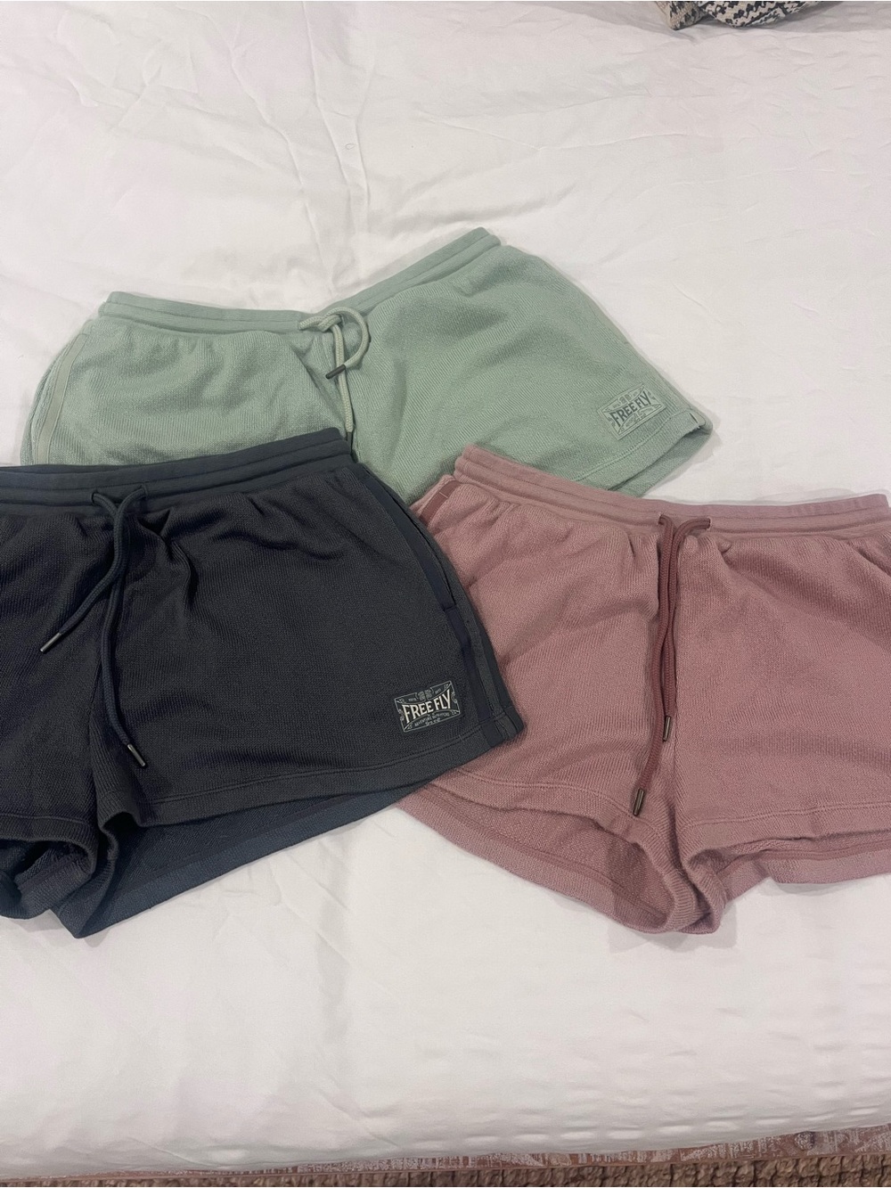 Free Fly Apparel Women's Athletic Shorts — Sage, Mauve, Charcoal size Small